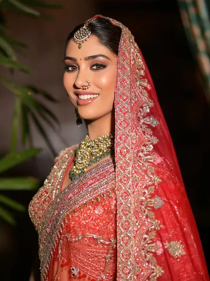 Another angle of this stunning bridal look, showing how the jewellery shines from every perspective. The happiness on her face is the best testament to my work.