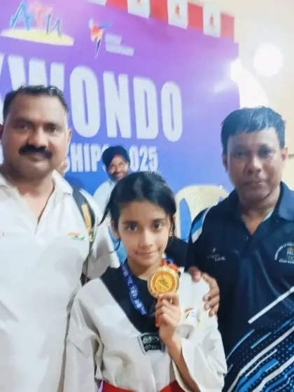 This is what success looks like. I am incredibly proud of my champion, Naysha Sharma, holding her gold medal from the sub-junior state Taekwondo championship. Her hard work paid off, and now she's heading to the Nationals.