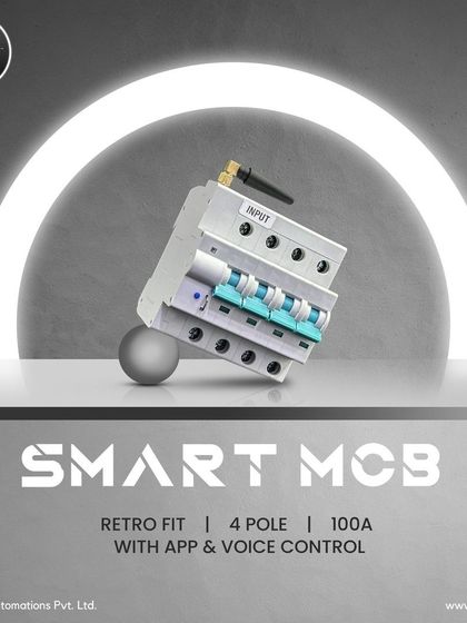 This is my smart MCB, a 4-pole, 100A retrofit device with app and voice control. It's a power-packed solution for seamless control and enhanced electrical safety.
