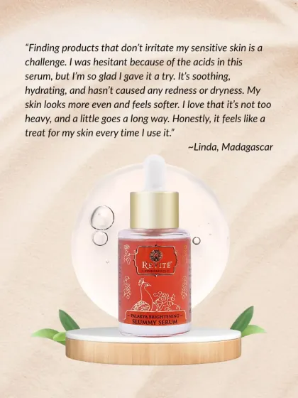 "I'm so glad I gave it a try... it feels like a treat for my skin." This review for my Palakya Brightening Serum for sensitive skin makes my day.