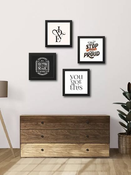Our stylish picture frames can be used as multi-use home and office decoration. This gallery wall showcases a set of four motivational frames that can be gifted together or separately.