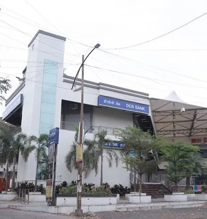 A wide shot of the Ayur Mall, illustrating its context within the urban environment of Amravati. The building stands as a modern commercial landmark designed for the needs of a growing tier-three city.
