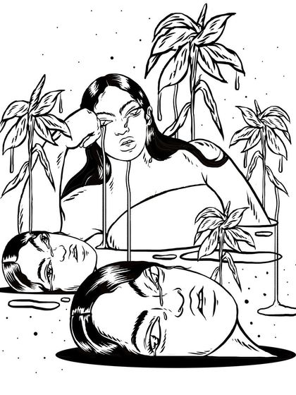 The ink line art for the 'Sadness' pattern patch.