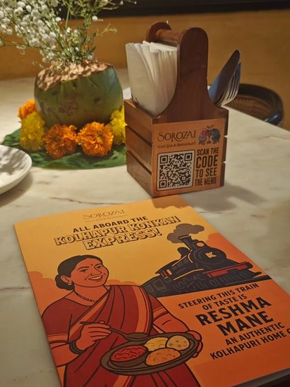The menu for the "Kolhapur Konkan Express" pop-up at Sorozaï in Mumbai. The train theme was so much fun and perfectly captured the journey of flavours we offered.