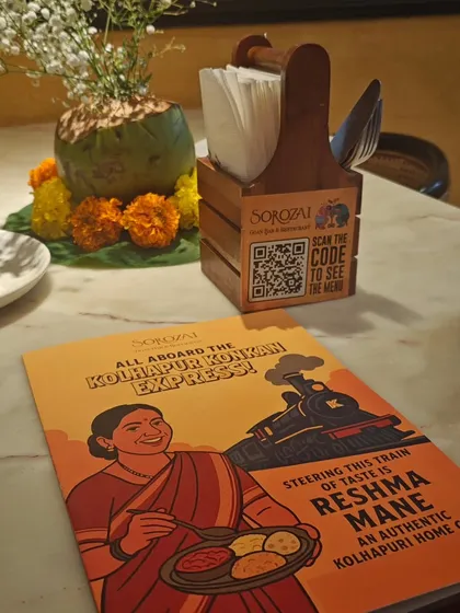 The menu for the "Kolhapur Konkan Express" pop-up at Sorozaï in Mumbai. The train theme was so much fun and perfectly captured the journey of flavours we offered.