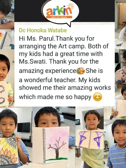 The happiness of our students and their parents is our greatest reward. This feedback from a delighted mom, along with photos of her children's amazing work from our art camp, shows the wonderful experience we strive to create.