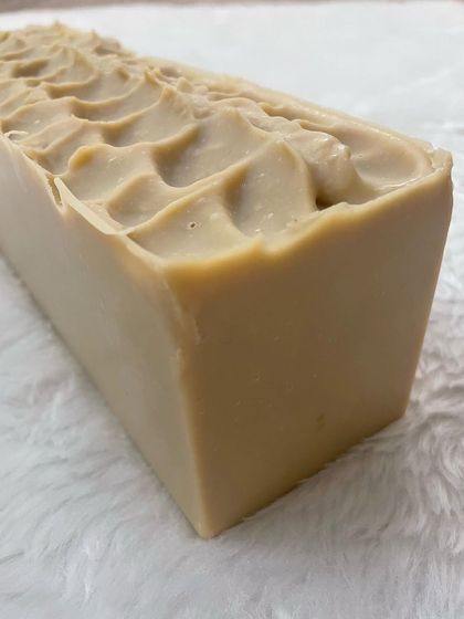 This is a full loaf of my cold processed Multanimitti soap, made with the goodness of rich avocado butter. You can see the lovely textured top I create before cutting it into individual bars.
