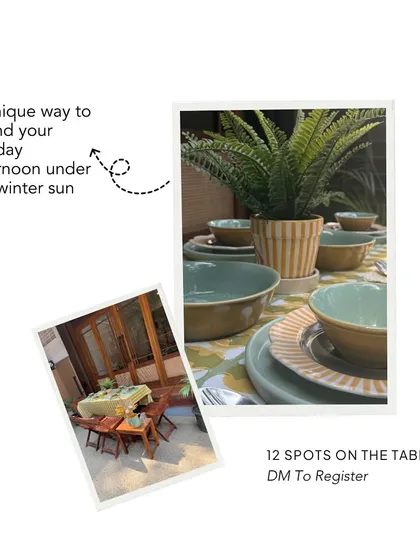 An invitation to spend your Sunday afternoon with us. 'The Sunshine Table' is a unique experience with only 12 spots available to keep the gathering intimate and special.