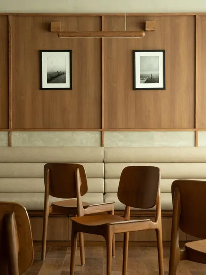 A slightly different angle of the seating, showing the simple, elegant chairs.