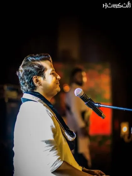 A moment of quiet contemplation for our lead vocalist before the next song.