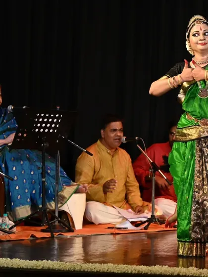 A Kuchipudi performance by Abhinaya Nagajothy at our Young Dancers Festival, accompanied by a full live orchestra. The presence of live musicians elevates any classical dance recital.