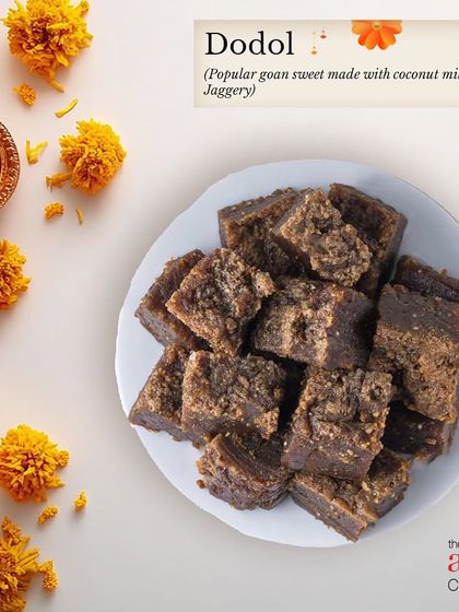 Dodol, a popular Goan sweet made with coconut milk and jaggery. This traditional dessert is part of our special Diwali menu, offering a unique sweet treat.