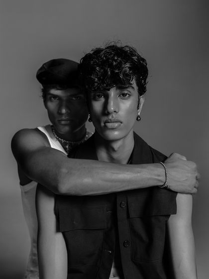 A powerful black and white portrait of two models for a Calvin Klein editorial. The composition and embrace create a sense of intimacy and strength, showcasing my direction in capturing emotion on camera.