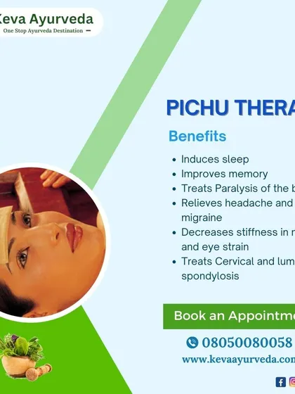Pichu Therapy, where a cotton pad soaked in warm herbal oil is placed on affected areas, is highly effective for relieving headaches, migraines, and neck stiffness.