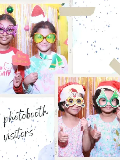 A collage from my photobooth, showing siblings and friends having fun with props. A photobooth is a great addition to any party, providing guests with fun photos and instant prints.