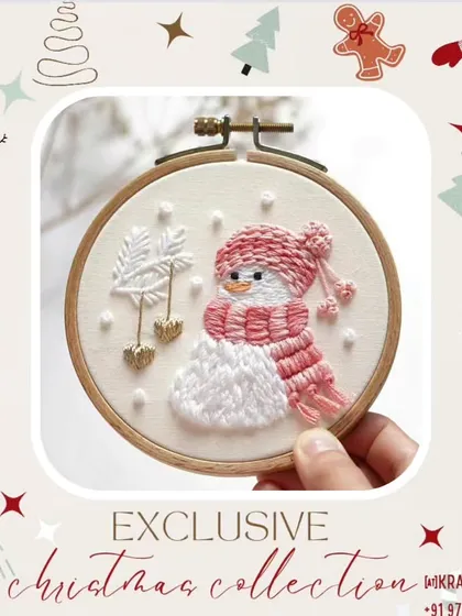 Get cozy with these Christmas-themed embroidery hoops. Featuring snowmen and festive stockings, these handmade pieces add a warm, personal touch to your holiday decor.