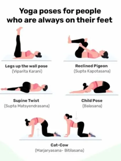 For people who are always on their feet, these restorative poses like Legs-Up-the-Wall and Reclined Pigeon can provide immense relief.