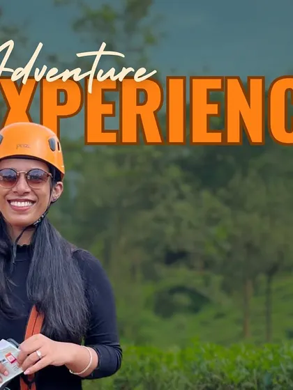 A graphic highlighting the adventure experience in Wayanad, featuring a traveler ready for ziplining.
