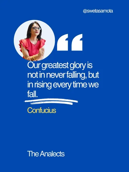 A quote graphic from Confucius: "Our greatest glory is not in never falling, but in rising every time we fall." My authors aim for progress, not perfection.