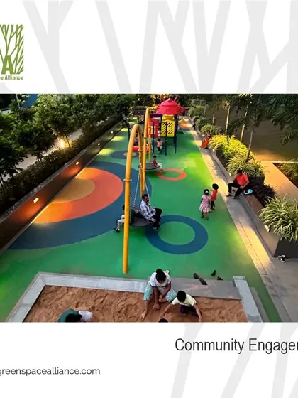 A lively children's playground designed to encourage community engagement. We create safe and imaginative play spaces where children can be active and socialize, while parents connect with their neighbors, strengthening the social fabric of the community.