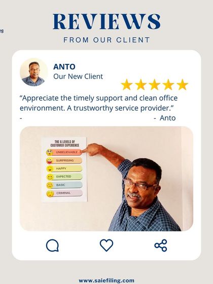 "Appreciate the timely support and clean office environment. A trustworthy service provider." Thank you, Anto. We believe a professional environment and timely support are key to building trust and ensuring client satisfaction.