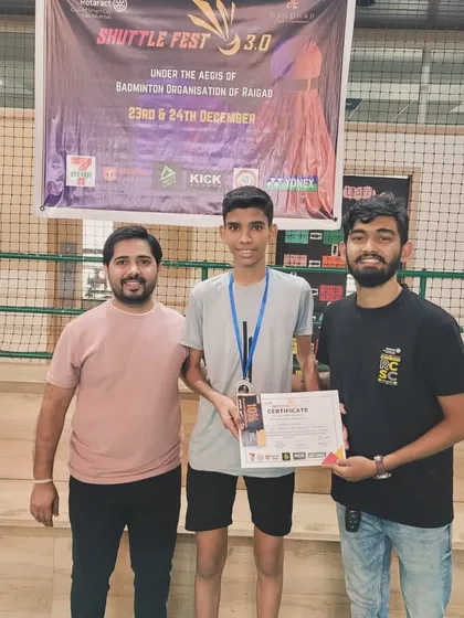 Mayuresh Sonawane, our silver medalist from the Shuttle Fest 3.0 Badminton Tournament, with his coaches.