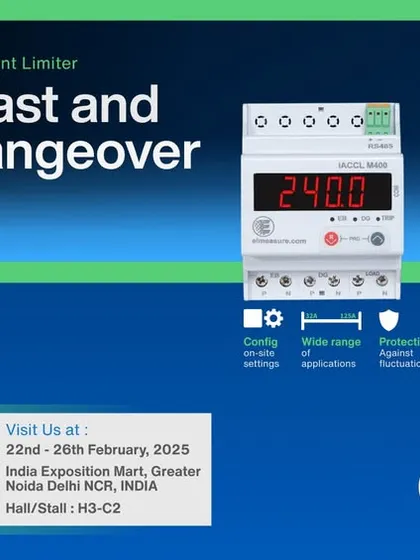 This graphic, created for ELECRAMA 2025, features our iACCLM400. It details how the device ensures uninterrupted power by automatically managing utility and generator sources, safeguarding your home.