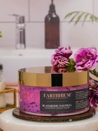 This is my Blackberry Magnolia Whipped Cream Soap. It has a fluffy, mousse-like texture that feels incredibly luxurious and leaves your skin feeling soft and fragrant.