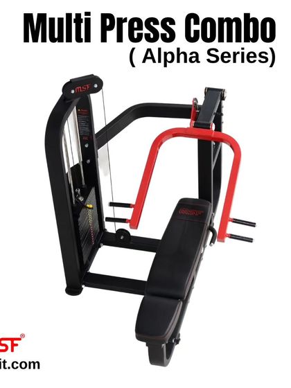This is the Multi-Press Combo from our Alpha Series. It's a selectorized machine that allows for chest press, incline press, and shoulder press movements with quick and easy adjustments.