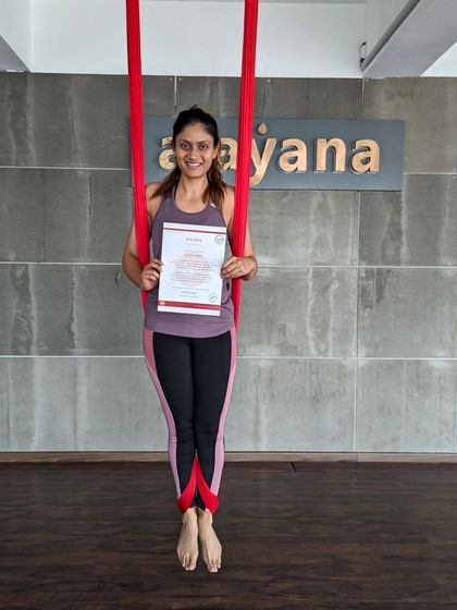 Another proud graduate from our very first aerial yoga teacher training course.