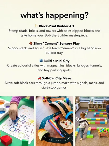 Stay updated with our upcoming events. These posters give you a peek into the exciting, themed playdates we have planned, from Peter Rabbit's Garden Party to a Brik Oven Pizza Making day.