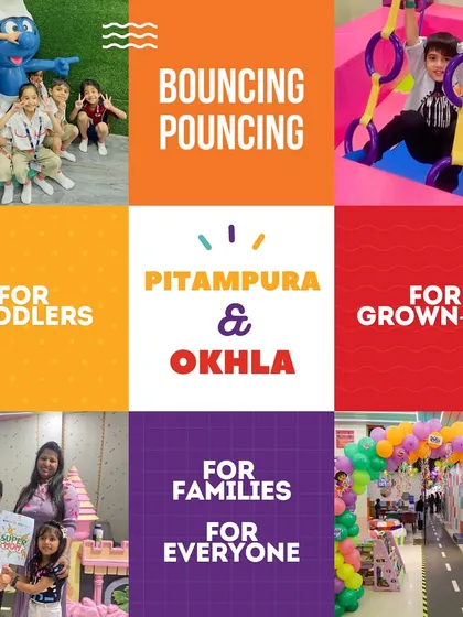 This graphic shows that we are a place for everyone. With activities for toddlers, grown-ups, and families, our Pitampura and Okhla locations are designed for all to enjoy.