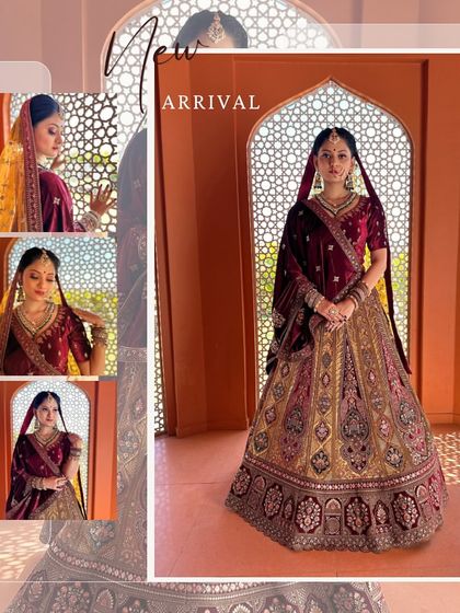 A collage presenting different angles of this stunning bridal lehenga, giving you a complete view of its design and craftsmanship.