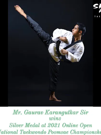 We are proud to be led by champions. This is our Head Instructor, Gaurav Karangutkar, who won a Silver Medal at the 2021 National Taekwondo Poomsae Championship. His expertise and dedication inspire all our students.