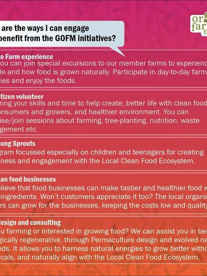 An infographic outlining the various ways people can engage with our initiatives, from farm visits to volunteering.
