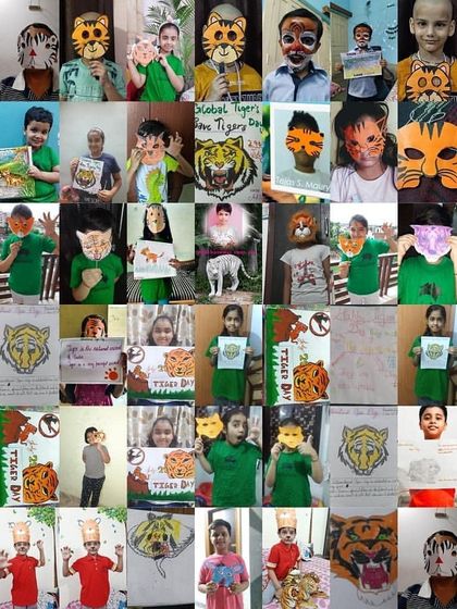 The creativity of our students knows no bounds! This collage showcases the diverse and unique tiger masks and posters created during our fun and educational activity.