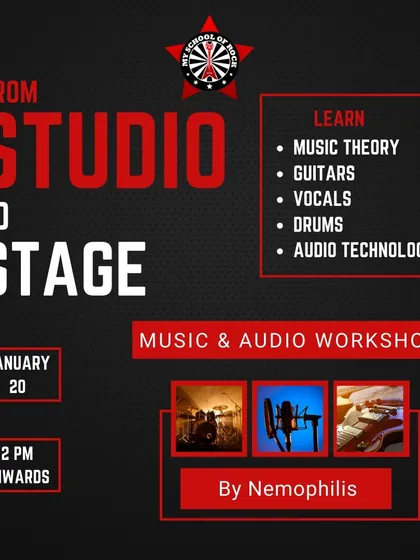 Our "From Studio to Stage" workshop, in collaboration with the band Nemophilis, covers everything an artist needs to know, from music theory to audio technology.