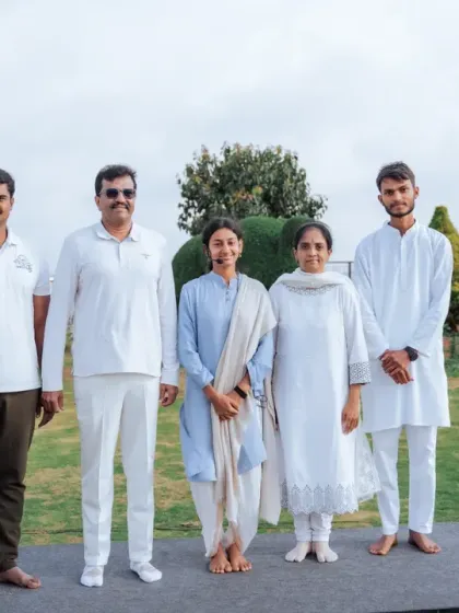Posing with the team that helped make the large-scale yoga session at the Global Academy of Technology possible. It takes a collective effort to bring such impactful events to life.