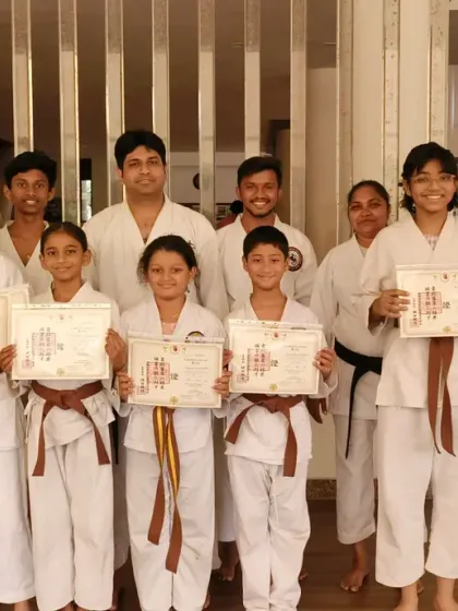 Brown belt achievers at our Virar branch. This advanced rank requires significant dedication and skill.