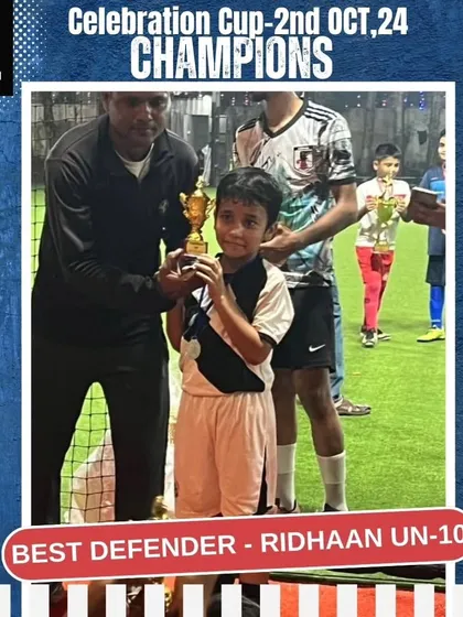 Ridhaan is awarded Best Defender for the Under-10 category. This award highlights our commitment to teaching solid defensive principles to even our youngest players.