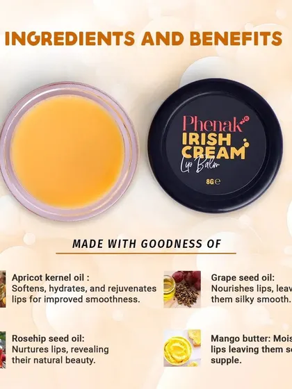 My Irish Cream Lip Balm is made with the goodness of nature's best moisturizers. Apricot kernel oil softens, Grape seed oil nourishes, Rosehip seed oil nurtures, and Mango butter leaves lips supple.