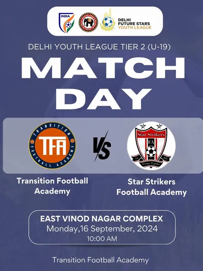 Official match day graphic for our U-19 team's game against Star Strikers Football Academy.