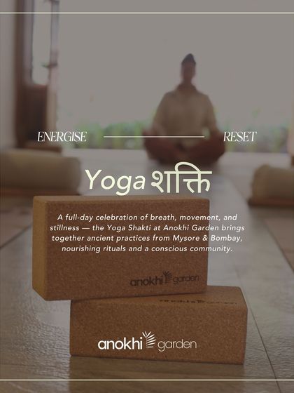 Yoga Shakti is a full-day celebration of breath, movement, and stillness, bringing together ancient practices from Mysore and Bombay with nourishing rituals.