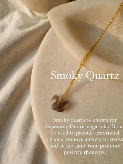 The smoky quartz swan pendant, a beautiful piece for providing emotional balance and removing anxiety.
