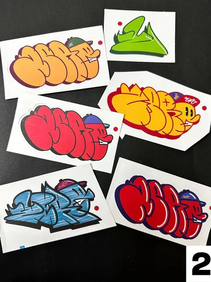 This sticker pack focuses on my 'throw-up' style, featuring bubble letters with different characters and color fills.