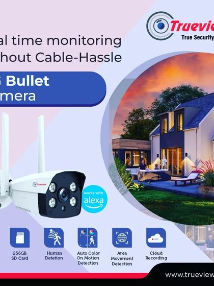 The Trueview 4G Bullet Camera allows for real-time monitoring without the hassle of cables. It supports a 4G SIM card and includes features like human detection, auto color on motion, and cloud recording.