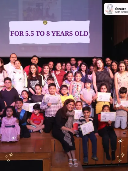 The cast and proud families of our 5.5 to 8 year old group after a successful performance. The joy and confidence are palpable.