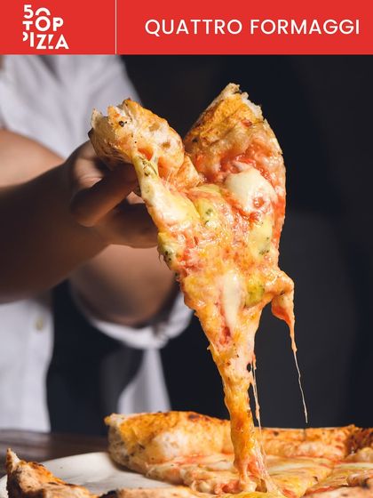 Our Quattro Formaggi, with its epic cheese pull, was highlighted by 50 Top Pizza as a must-try.