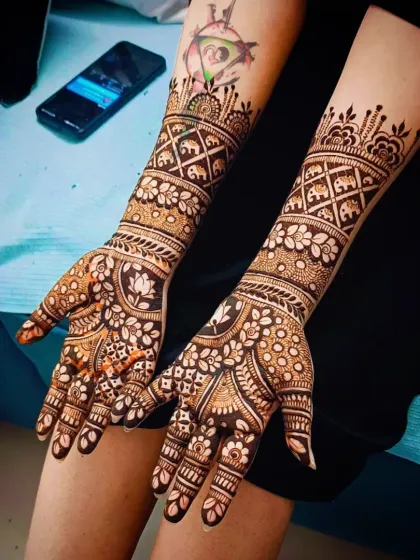 The full arm view, showcasing the beautiful bands of traditional motifs.