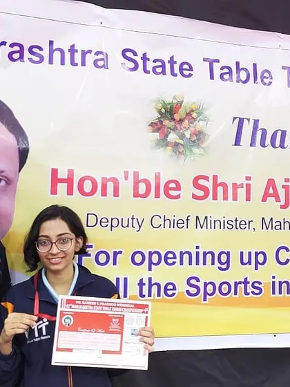 Vidhi Shah after becoming a semi-finalist in the Junior Girls category at the 82nd Maharashtra State Table Tennis Championship. Her consistent presence in the final stages of tournaments is impressive.
